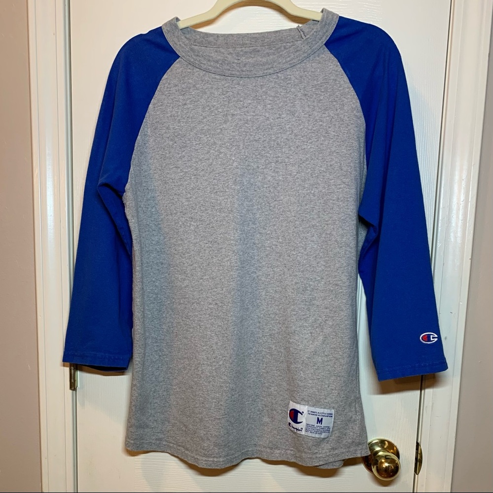 Champion Men’s Baseball Shirt, Royal Blue and Gray, Medium, EUC